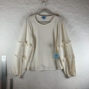 CeCe Blouse‎ Womens XL Soft Ecru Daisy Clip Stretch Balloon Sleeve S7902